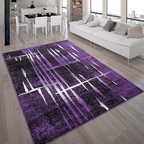 Alfombra De Diseño Moderna De Pelo Corto En Lila Negro Y Crema Jaspeada, tamaño:120x170 cm