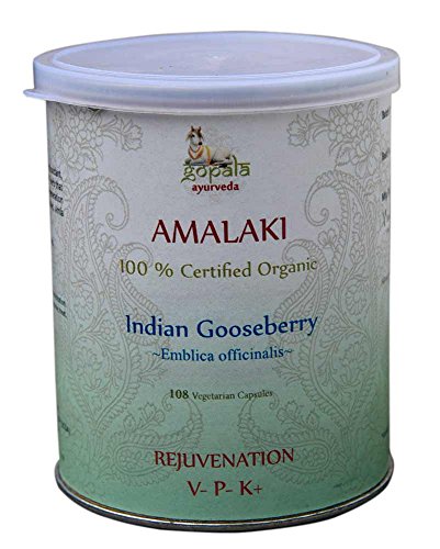 Amalaki en cápsulas (Emblica officinalis), Planta ayurveda de rejuvenecimiento, Regeneración celular, Sumplemento vitamina C natural, Certificado ecológico por LACON GmbH en Europa ,100% Vegano, 108 cápsulas (500 mg)