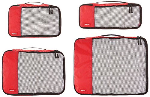 AmazonBasics - Bolsas de equipaje (pequeña, mediana, grande y alargada, 4 unidades), Rojo