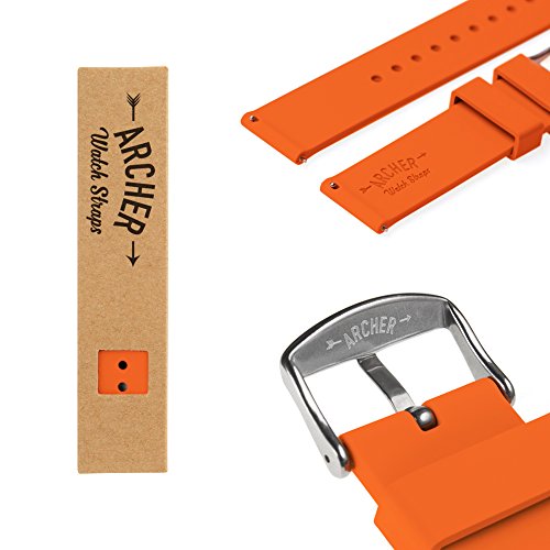 Archer Watch Straps | Repuesto de Correa Reloj de Silicona para Hombre y Mujer, Caucho Fácil de Abrochar para Relojes y Smartwatch | Naranja Portland, 22mm