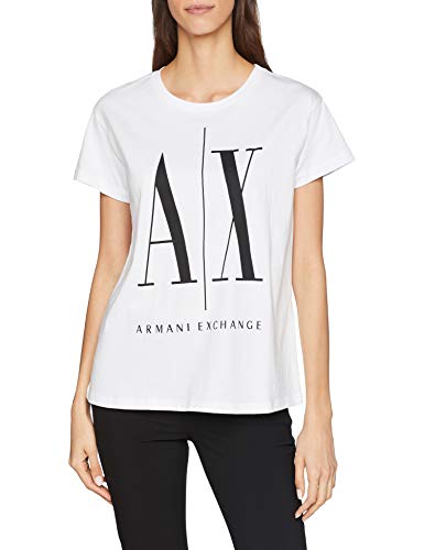 Armani Exchange Icon Project T Camiseta, Blanco (White W/Black Print 5100), Large para Mujer