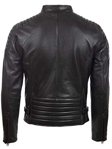 Aviatrix Chaqueta Biker de Moda de Cuero Real para Hombre con Diseno de Hombros Acolchados (T86N)