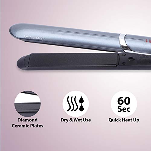 BaByliss IPro Slim ST387E – Plancha de pelo iónica, placas profesionales de cerámica para cabello húmedo y seco, calentamiento instantáneo, 6 temperaturas 140º - 235º