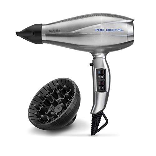 BaByliss Pro Digital 6000E - Secador de pelo profesional, motor digital, 2300 W, iónico, secado ultra rápido 208 km/h, temperatura constante 70º, incluye difusor y dos concentradores