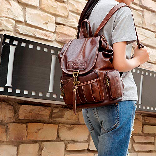 BAGZY Mujeres Mochilas de Cuero Mochila Impermeable Bolsa de Escuela Antirrobo Bolsos de Viaje Bolso Grande para Vacaciones Senderismo Camping Marrón