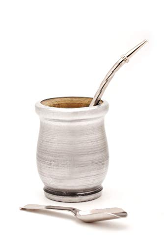 BALIBETOV Mate Argentino - Set de Mate de Madera de Palo Santo Envuelto en Aluminio - Producto Natural Hecho a Mano con Bombilla (Sorbete) para Yerba Mate (Madera Envuelta en Aluminio)