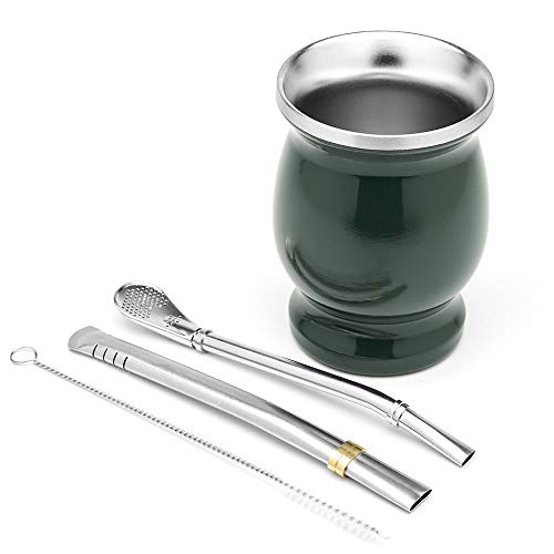 BALIBETOV Set de Mate de Doble Pared de Acero Inoxidable - Alternativa Mate de Calabaza - facil de Limpiar - Incluye 2 Bombillas (sorbetes) para Yerba Mate (Verde)