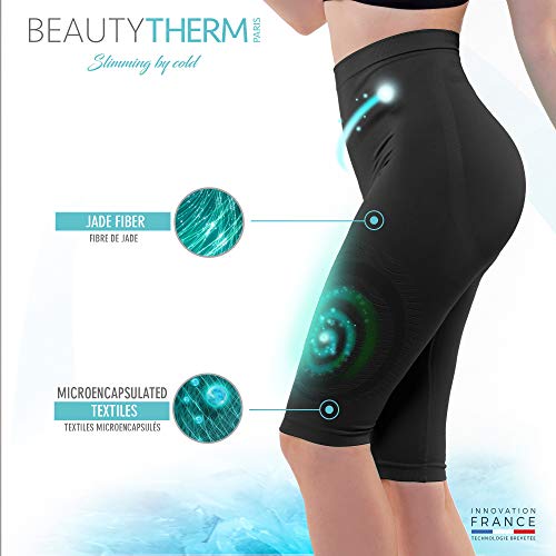 Beautytherm – Leggings cortos anticelulíticos para mujer – Panty triple acción adelgazante y reductor – Efecto push Up – Tecnología francesa Cosméto Jade Negro XL