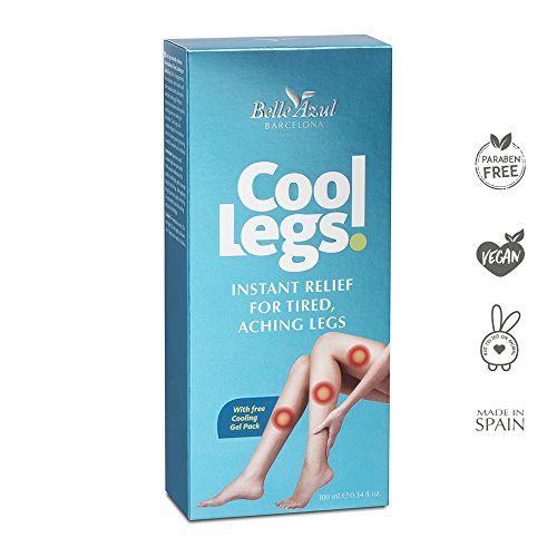 Belle Azul - Cool Legs - Gel de Alivio Instantáneo para Piernas Cansadas y Doloridas Refrescante, Mejora la Circulación y el Malestar Muscular, Efecto Frío Anti-inflamatorio, Incluye Bolsa de Gel, 100ml