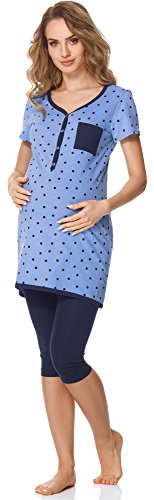 Bellivalini Pijama Premamá y de Lactancia BLV50-126 (Azul Puntitos/Azul Marino, M)