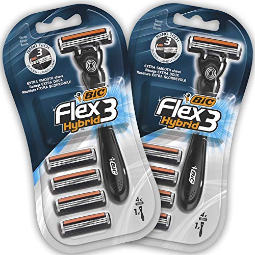 BIC Flex3 Hybrid Kit de Maquinillas para Hombre - Paquete de 2 Mangos y 8 Recambios