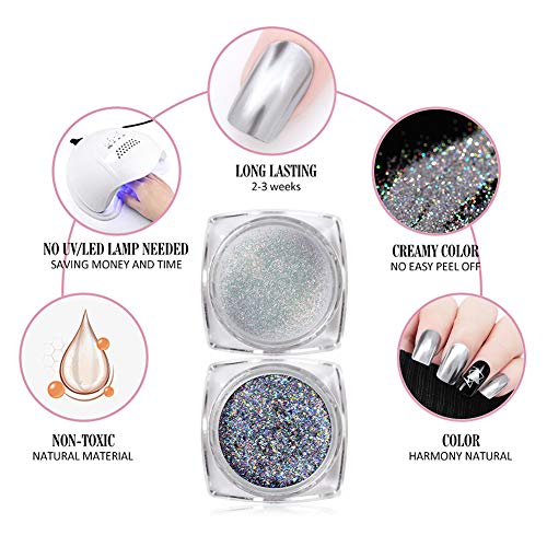 Born Pretty 4 Cajas Nail Art Powder Mirror Holographic Laser Rainbow Neon Unicornio Perla Sirena Pigmento Manicura Glitter Powder