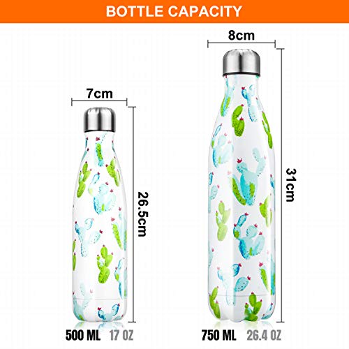 Botella de Agua de acero inoxidable sin BPA-500/750/1000 ml Botella Termica aisladas al vacío Botellas de doble pared reutilizable Mantiene bebidas 24h frías y 12h Calientes para Viaje, Deporte