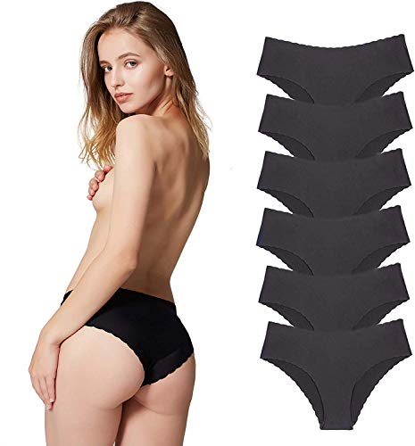 Bragas de Mujer sin Costuras Señoras Ropa Interior Secret Hug Sexy Low Rise Bikini Bragas, Pack de 6 Negro XS