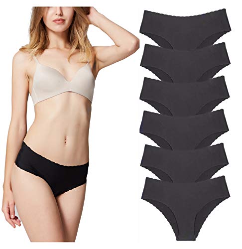 Bragas de Mujer sin Costuras Señoras Ropa Interior Secret Hug Sexy Low Rise Bikini Bragas, Pack de 6 Negro XS