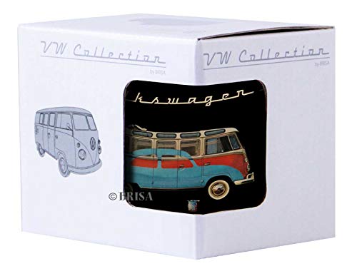 BRISA VW Collection - Volkswagen Furgoneta Hippie Bus T1 Van Taza de Café metálica Esmaltada en Caja de regalo, Copa de Té, Decoración de la Mesa/Outdoor/Camping/Souvenir (Negro)