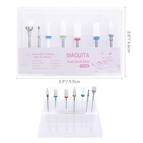 Broca Manicura, MAQUITA Torno para las Uñas Pulidor de Uñas Taladro de Uñas Set de 7Pcs Accesorio de Manicura y Pedicura Eléctrico Cerámica Fresas Torno Manicura para Uña