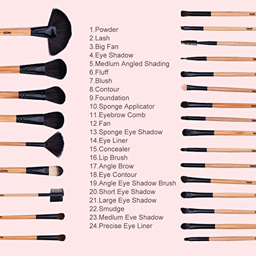 Brochas de Maquillaje, 24pcs Maquillaje Profesional Pinceles Maquillaje de Ojos Rubor Contorno de los Labios Corrector Brochas Cosméticas + Bolso Negro