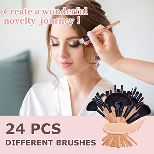 Brochas de Maquillaje, 24pcs Maquillaje Profesional Pinceles Maquillaje de Ojos Rubor Contorno de los Labios Corrector Brochas Cosméticas + Bolso Negro