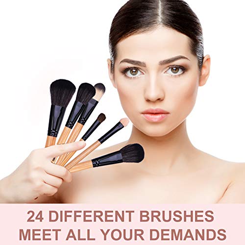 Brochas de Maquillaje, 24pcs Maquillaje Profesional Pinceles Maquillaje de Ojos Rubor Contorno de los Labios Corrector Brochas Cosméticas + Bolso Negro