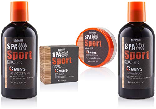 BRUBAKER Cosmetics 'Spa Sport Musc' 8 piezas, set de baño para hombress con toallita en cofre de regalo