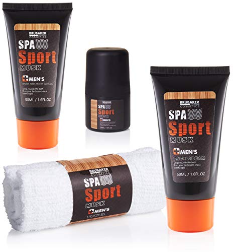 BRUBAKER Cosmetics 'Spa Sport Musc' 8 piezas, set de baño para hombress con toallita en cofre de regalo