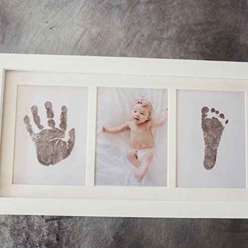 Bubzi Co Set de Marco de Fotos y Huellas de Bebé en Tinta – Recuerdo memorable – No tóxico – Ideal regalos para bebes - Marco de madera y cristal acrílico – Ideal decoración o regalo de baby shower