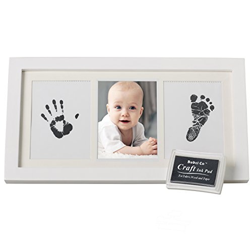 Bubzi Co Set de Marco de Fotos y Huellas de Bebé en Tinta – Recuerdo memorable – No tóxico – Ideal regalos para bebes - Marco de madera y cristal acrílico – Ideal decoración o regalo de baby shower