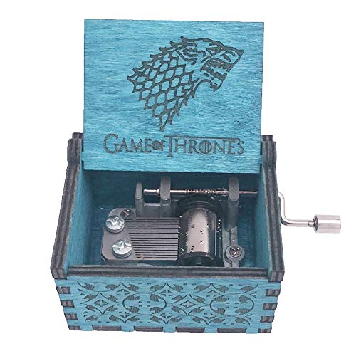 Caja de música de Game of Thrones Caja de música con manivela de mano, caja de música tallada de madera, tamaño mini regalo para hombres/mujeres/niñas/niños, azul