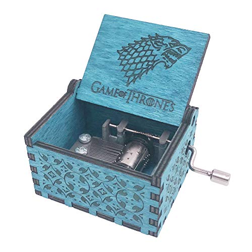 Caja de música de Game of Thrones Caja de música con manivela de mano, caja de música tallada de madera, tamaño mini regalo para hombres/mujeres/niñas/niños, azul