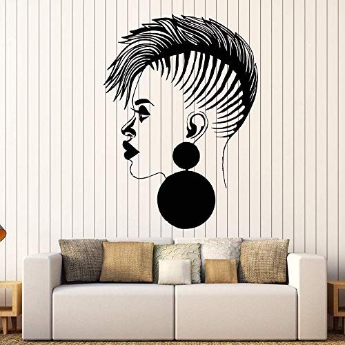 Calcomanía de vinilo para pared de peluquería personal, salón de belleza, mujer africana, pegatina negra para mujer, decoración de ventana de peluquería, A8 42X60cm