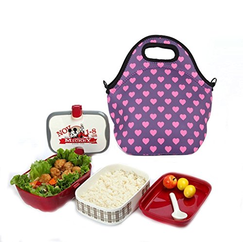 Case Wonder Bolsa Porta Alimentos - Neopreno Bolsa Almuerzo / Bolsa Comida/ Bolsa Térmica Porta Alimentos / Fiambreras Comida Trabajo con Correa de Hombro para Infantil Escolares Trabajo(Rosa roja)