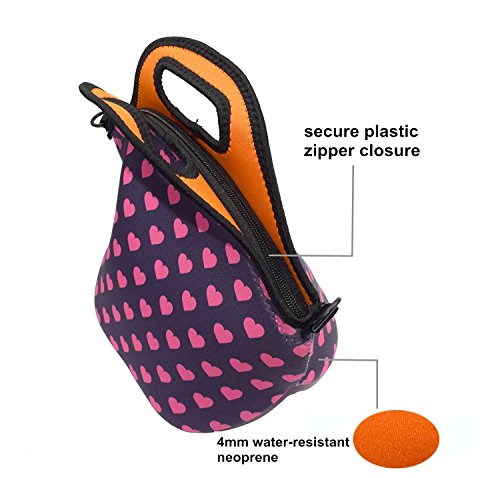 Case Wonder Bolsa Porta Alimentos - Neopreno Bolsa Almuerzo / Bolsa Comida/ Bolsa Térmica Porta Alimentos / Fiambreras Comida Trabajo con Correa de Hombro para Infantil Escolares Trabajo(Rosa roja)