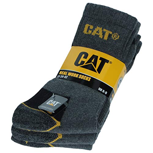 Caterpillar - Calcetines de trabajo de Algodón para hombres, reforzados en el talón y la punta, (Antracita, 43-46), 3 Pares