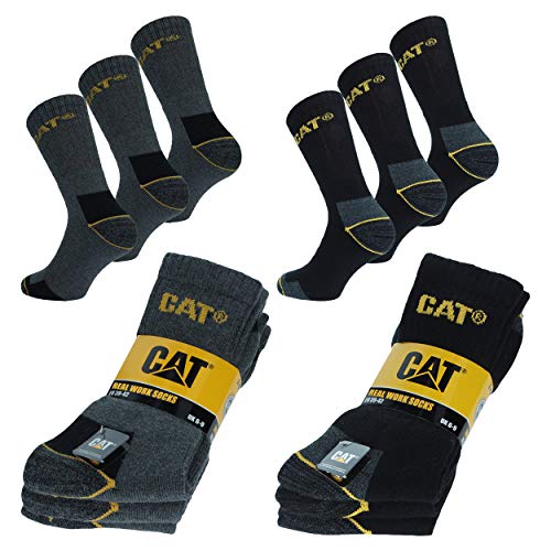 Caterpillar - Calcetines de trabajo de Algodón para hombres, reforzados en el talón y la punta, (Antracita, 43-46), 3 Pares