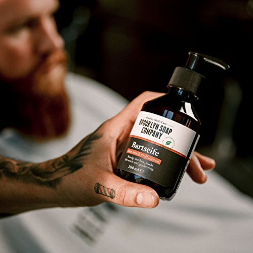 champú y jabón de barba: Beard Wash 250 ml ✔ limpieza y cuidado de la barba - cosméticos naturales de la BROOKLYN SOAP COMPANY ®✔cuidado de barba natural para el hombre moderno y como idea de regalo