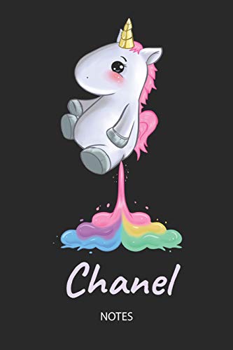 Chanel - Notes: Noms Personnalisé Carnet de notes / Journal pour les filles et les femmes. Kawaii Licorne pétant arc-en-ciel. Accessoires de licorne ... cadeau original anniversaire femme.