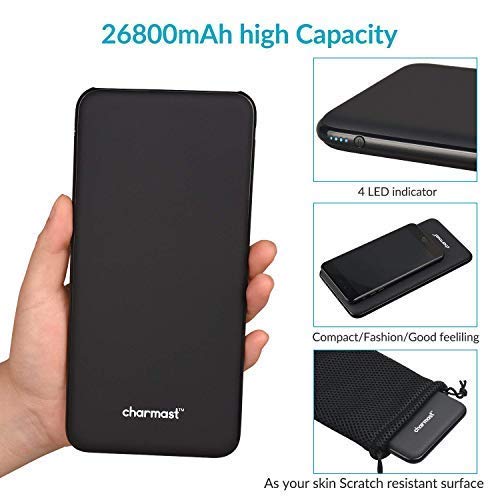 Charmast 26800mAh Powerbank Batería Externa Tipo C Micro USB Slim Cargador Portátil Móvil con 4 Puertos Smart E Salidas y 3 Entradas Compatible con iPhone Huawei Mackbook iPad y Smartphone