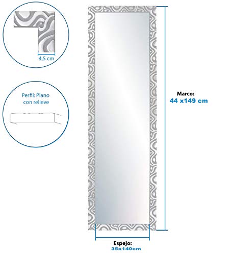 Chely Intermarket, Espejo de Pared Cuerpo Entero 35x140cm(44x149cm)/Plata-Plateada/Mod-144, Ideal para peluquerías, salón, Comedor, Dormitorio y oficinas. Fabricado en España. Material Madera.