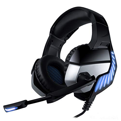 CHEREEKI Cascos Gaming Cascos para Juegos PS4, PC, Xbox One Auriculares Gaming Estéreo Ajustable Gaming con Micrófono y Control de Volumen, Bass Surround y Cancelación de Ruido (Bleu)