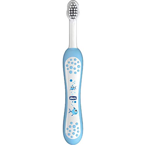 Chicco - Cepillo dental divertido con cerdas suaves para 6-36 meses, color azul