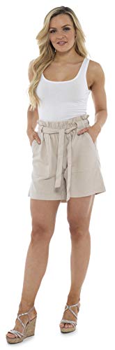 CityComfort Shorts de Lino para Mujer Mujeres Pantalones Cortos de Lino para el Verano, Vacaciones, Playa | Cintura de Bolsa de Papel de Moda (50, Beige)