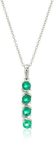 Collar con colgante de plata de ley con 4 piedras auténticas o creadas (4 mm), 18 pulgadas,Verde