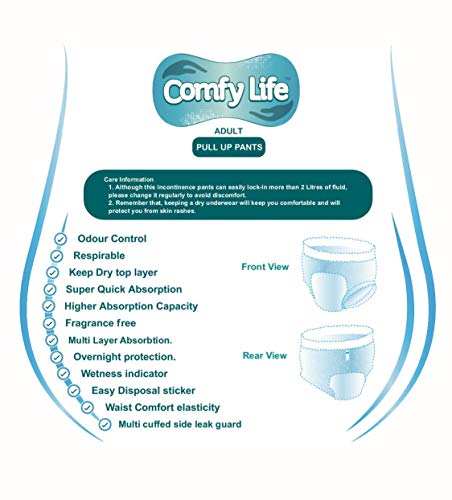 ComfyLife Premium Incontinencia Para Adultos Panales Pull Up Diaper Pants - Talla Large 12 Paquetes De Alta Ansorbencia (Descuento por cantidad disponible para clientes principales)