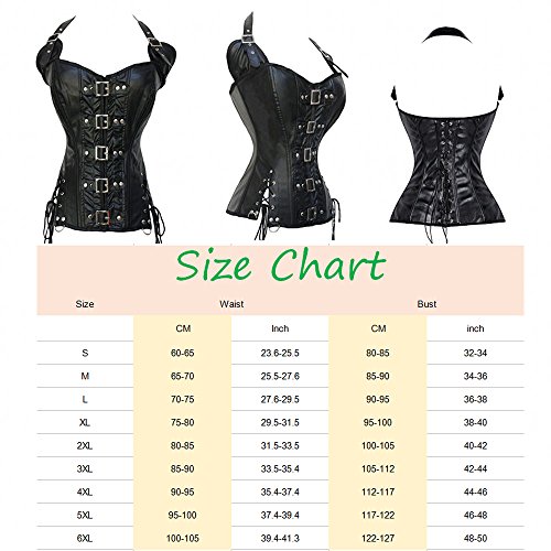 Corset de cuero sintético Steampunk Bustier Plus size Bustier 9 Dimensiones Negro S