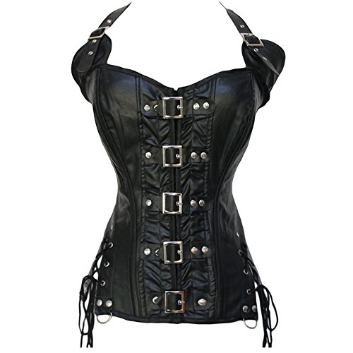 Corset de cuero sintético Steampunk Bustier Plus size Bustier 9 Dimensiones Negro S