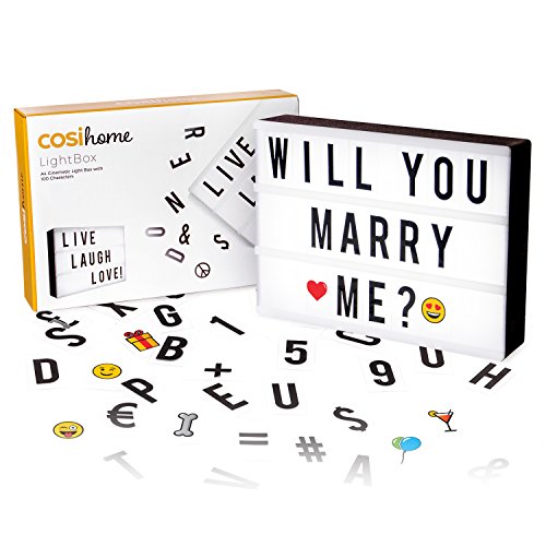 Cosi Home ™ - Caja de luz LED en formato A4 con letras, Emoji, emoticonos y símbolos para mensajes personalizados. Alimentado por batería y USB