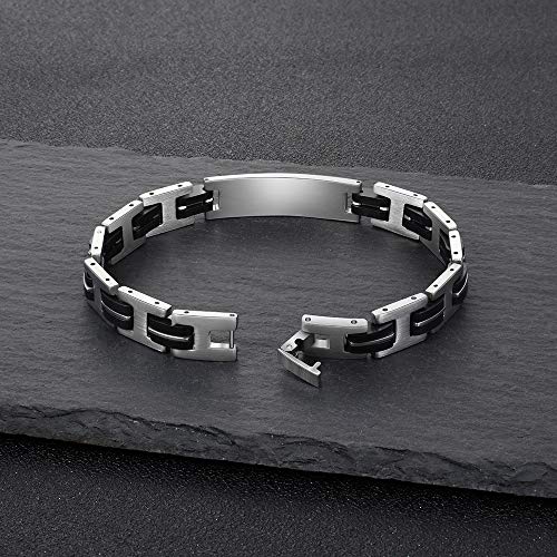 DaMei Pulsera para Hombre Brazalete de Acero Inoxidable y Silicona Regalo de San Valentín Grabado Nombre Personalizada de Identificación Joyería Mujeres (Forma H)