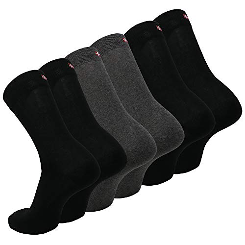 DANISH ENDURANCE 6 Pares Calcetines Clásicos de Algodón, para Hombre y Mujer, de Vestir, Cómodos, Transpirables, para el Uso Diario, Negro, Gris, Rojo (Multicolor: 4 x negro, 2 x gris, EU 39-42)