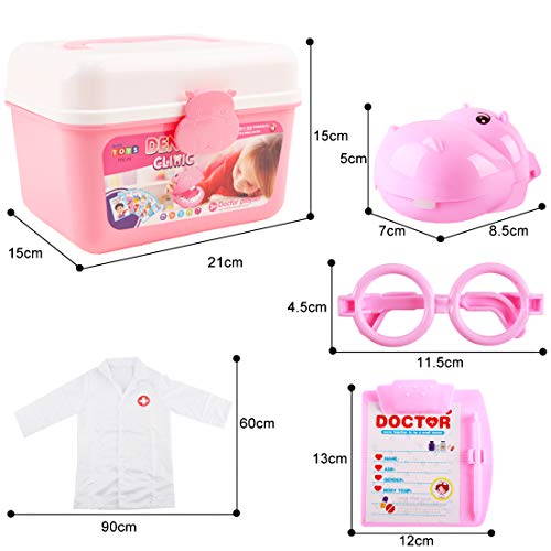 deAO Maletín de Doctor y Dentista Conjunto 2en1 Doctor y Enfermería Clínica Dental Juego para Niños y Niñas Incluye 17 Accesorios Luces y Sonidos (Rosa)